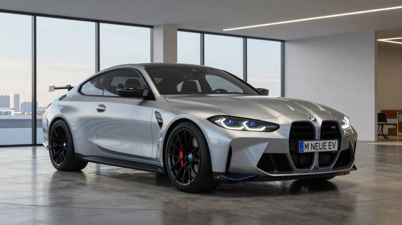 BMW esportivo prata estacionado em ambiente moderno com grandes janelas de vidro.