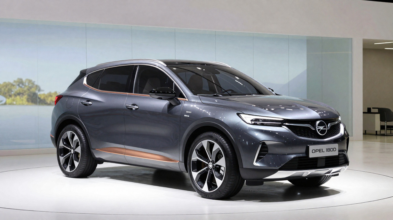 Carro SUV cinza com detalhes em cobre exposto em ambiente moderno e iluminado.