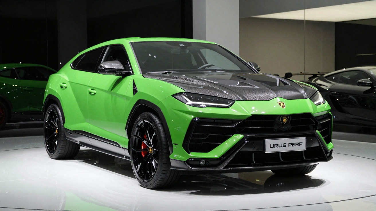Carro esportivo camuflado em pista de corrida com faróis acesos em dia nublado.